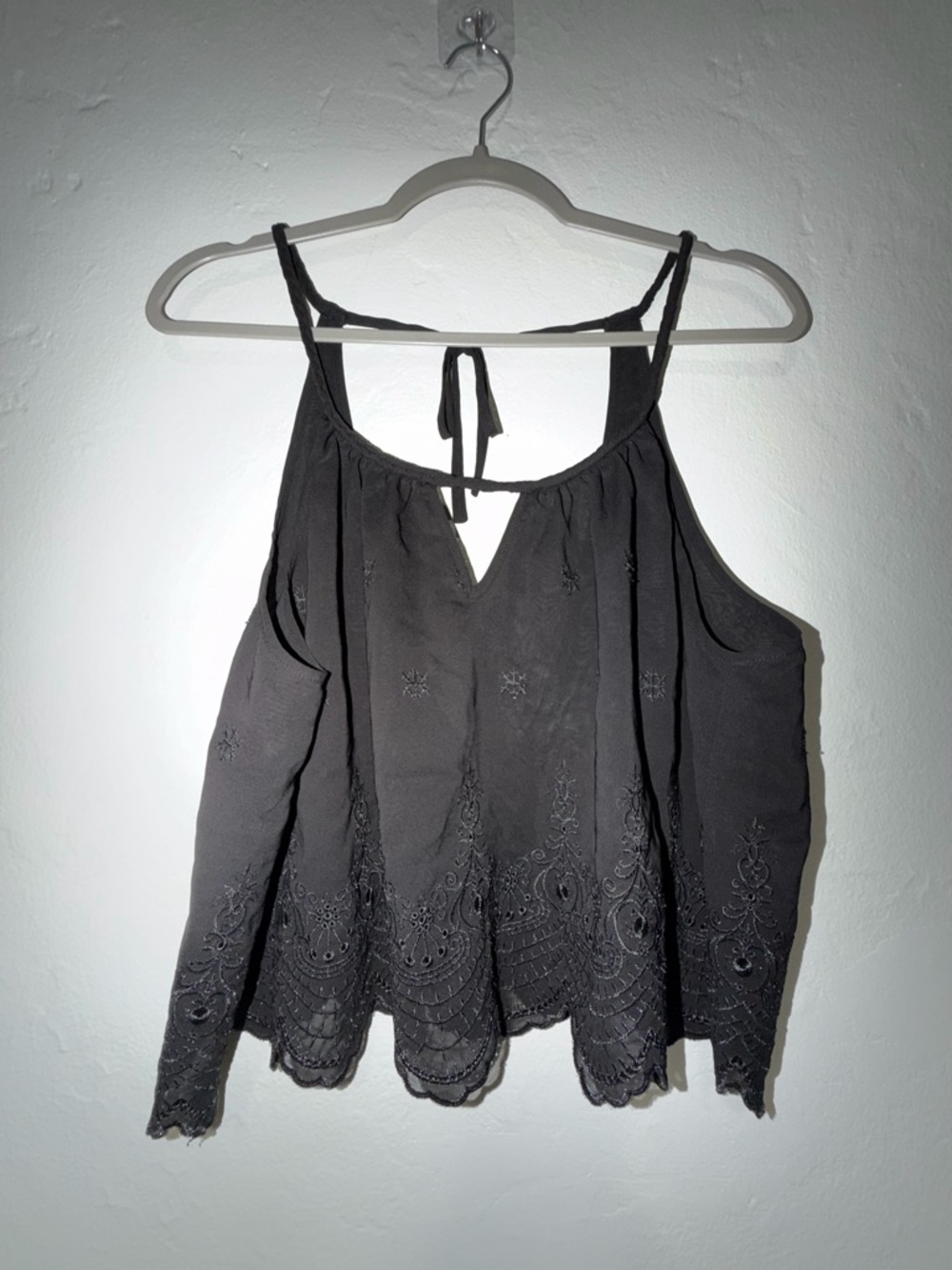 TOBI Black Embroidered Tie-Back Spaghetti Strap Top - Women